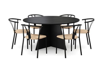 Vera spisegruppe rund 150 cm sort med 6 Elysia spisebordsstole - Sortbejdset eg - Møbler - Borde - Spisebordssæt