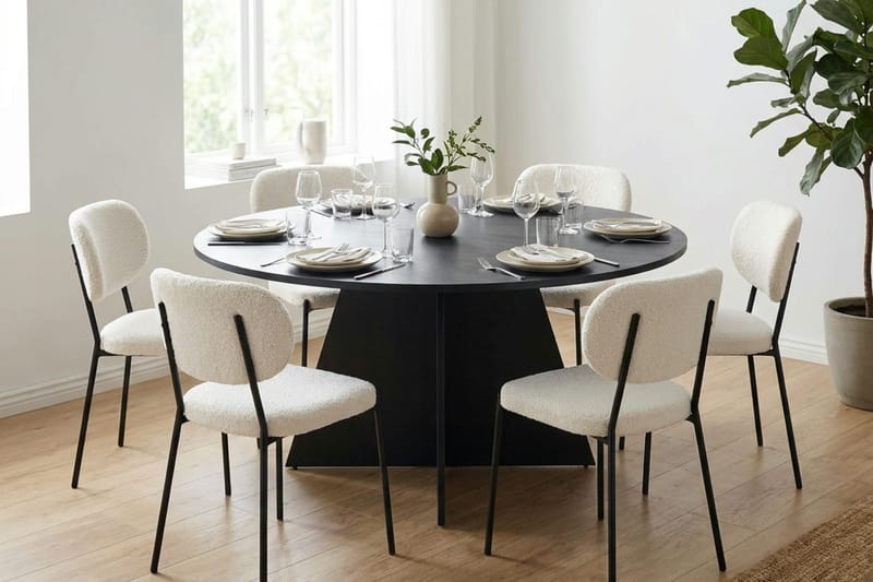 Vera spisegruppe rund 150 cm sort med 6 Gemmiano-spisestole - Sort - Møbler - Borde - Spisebordssæt