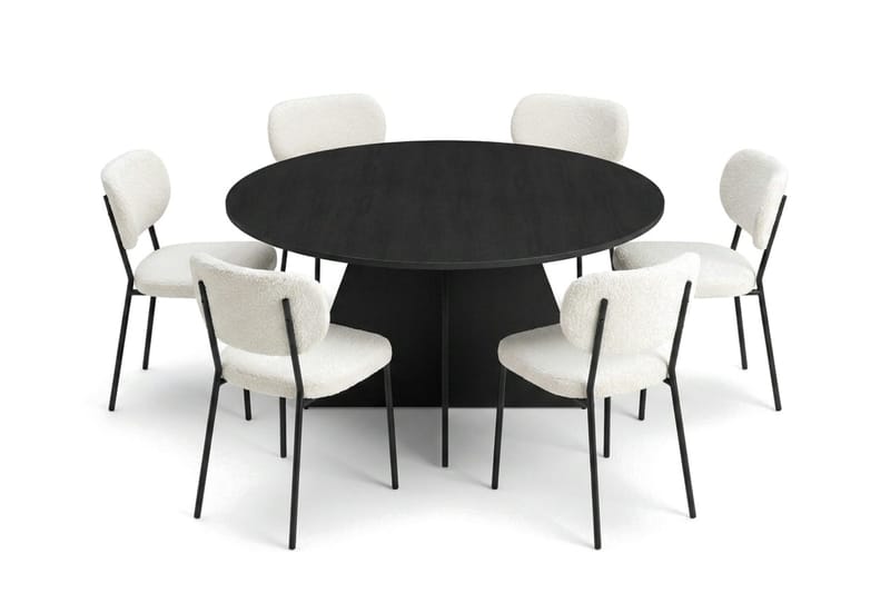 Vera spisegruppe rund 150 cm sort med 6 Gemmiano-spisestole - Sort - Møbler - Borde - Spisebordssæt