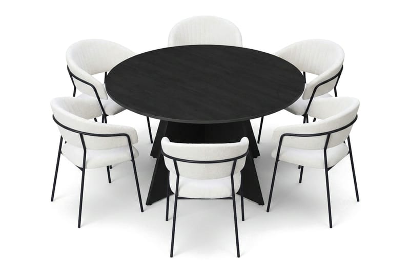 Vera spisegruppe rund 150 cm sort med 6 Karol-spisestole - Sort - Møbler - Borde - Spisebordssæt