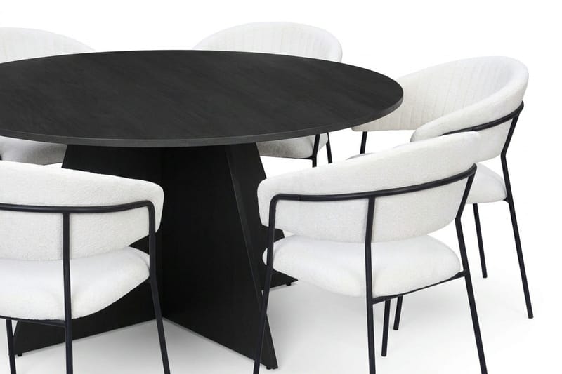 Vera spisegruppe rund 150 cm sort med 6 Karol-spisestole - Sort - Møbler - Borde - Spisebordssæt