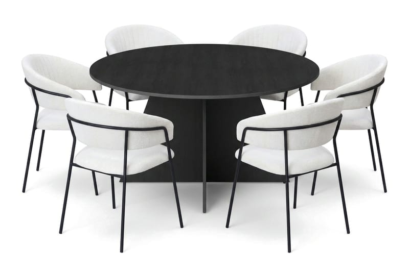 Vera spisegruppe rund 150 cm sort med 6 Karol-spisestole, Sort