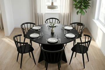 Vera spisegruppe rund 150 cm sort med 6 Tyrö-spisestole - Sortbejdset eg - Møbler - Borde - Spisebordssæt