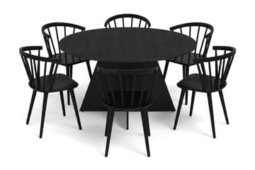 Vera spisegruppe rund 150 cm sort med 6 Tyrö-spisestole - Sortbejdset eg - Møbler - Borde - Spisebordssæt