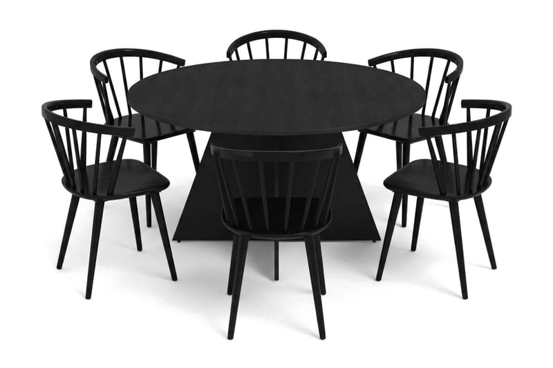 Vera spisegruppe rund 150 cm sort med 6 Tyrö-spisestole - Sortbejdset eg - Møbler - Borde - Spisebordssæt