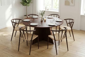 Vera spisegruppe rund 150 cm valnød med 6 Winston-spisestole - Valnød - Møbler - Borde - Spisebordssæt