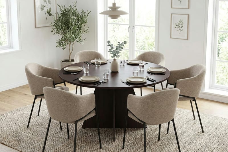 Vera spisegruppe rundt 130 cm røget eg med 6 Filip spisebordsstole - Røget eg - Møbler - Borde - Spisebordssæt