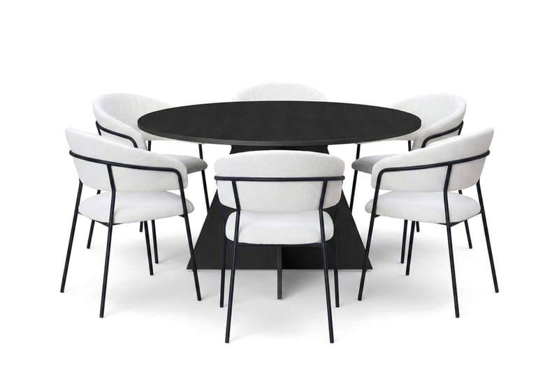 Vera spisegruppe rundt 130 cm sort med 6 Karol spisebordsstole - Sort - Møbler - Borde - Spisebordssæt