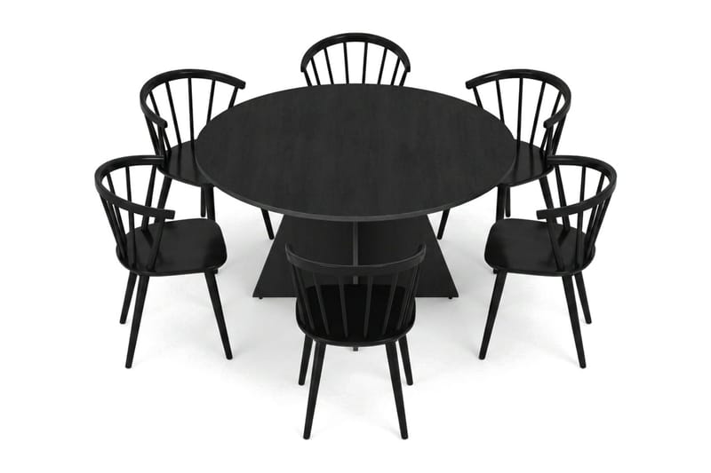 Vera spisegruppe rundt 130 cm sort med 6 Tyrö spisebordsstole - Sortbejdset eg - Møbler - Borde - Spisebordssæt