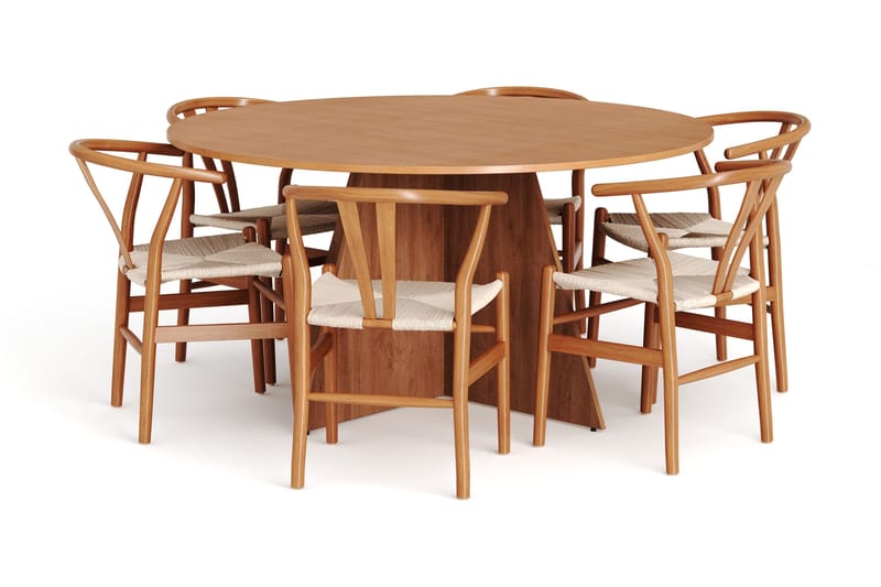 Vera spisegruppe rundt 150 cm eg med 6 Dastoori spisebordsstole, Eg