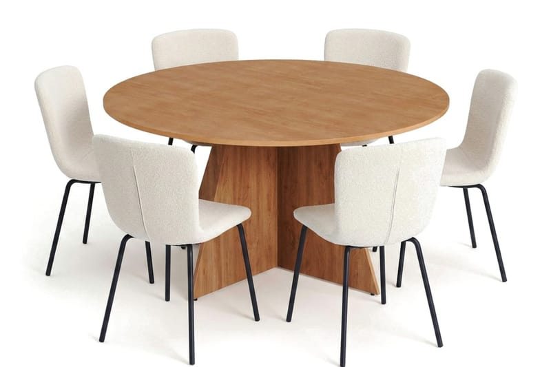 Vera spisegruppe rundt 150 cm eg med 6 Katy spisebordsstole, Eg