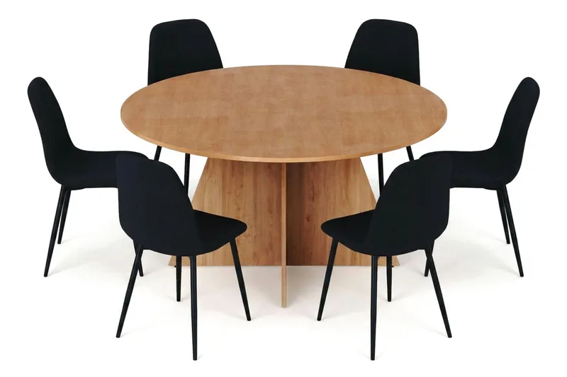 Vera spisegruppe rundt 150 cm eg med 6 Nibe spisebordsstole, Eg
