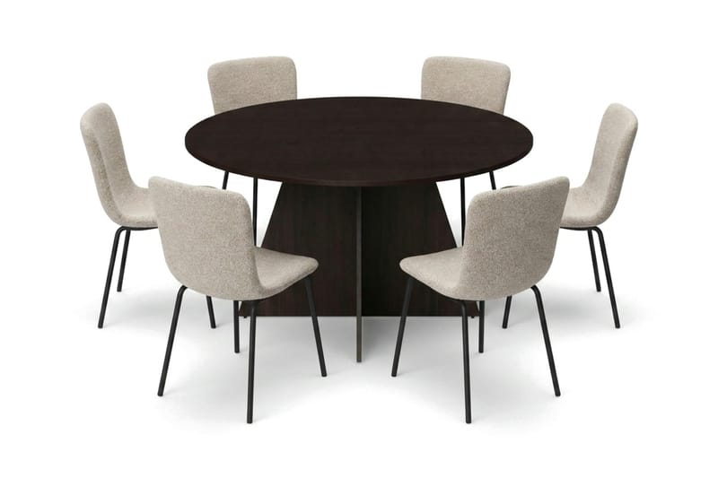 Vera spisegruppe rundt 150 cm røget eg med 6 Katy spisebordsstole, Røget eg