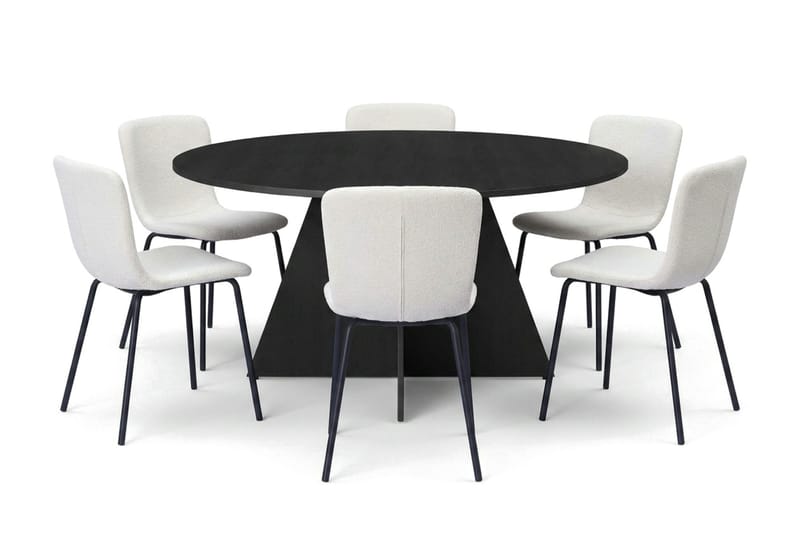 Vera spisegruppe rundt 150 cm sort med 6 Katy spisebordsstole, Sort