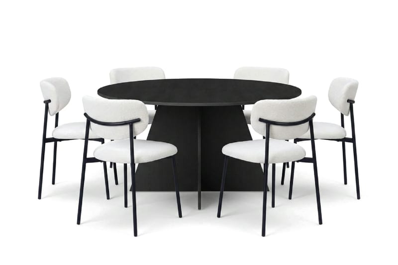 Vera spisegruppe rundt 150 cm sort med 6 Lucy spisebordsstole, Sort