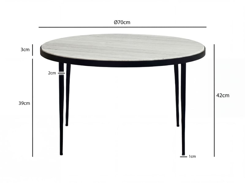 Verlen rundt sofabord 70 cm i metal med marmorplade - hvid-grå marmor sort - Møbler - Borde - Spisebord og køkkenbord