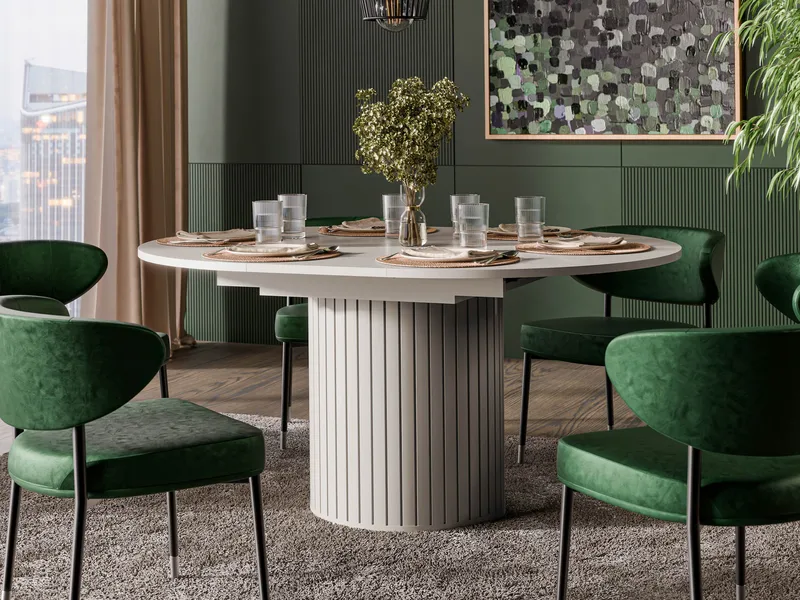 Veyricor Förlängningsbart Spisebord 120-160 cm Rundt - Beige - Møbler - Borde - Spisebord og køkkenbord