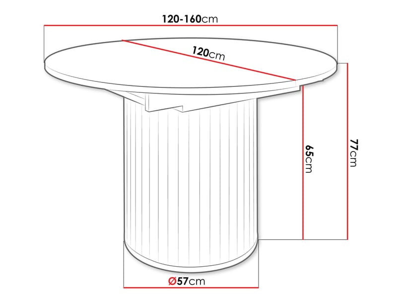 Veyricor Förlängningsbart Spisebord 120-160 cm Rundt - Sort - Møbler - Borde - Spisebord og køkkenbord