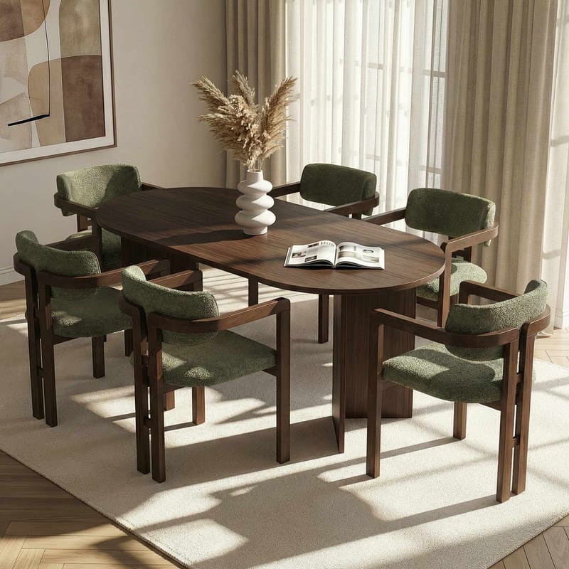 Vintar Spisebord- og stolessæt 180x75x90 cm 7 dele - Milano Walnut, Dark Walnut, Green - Møbler - Borde - Spisebordssæt