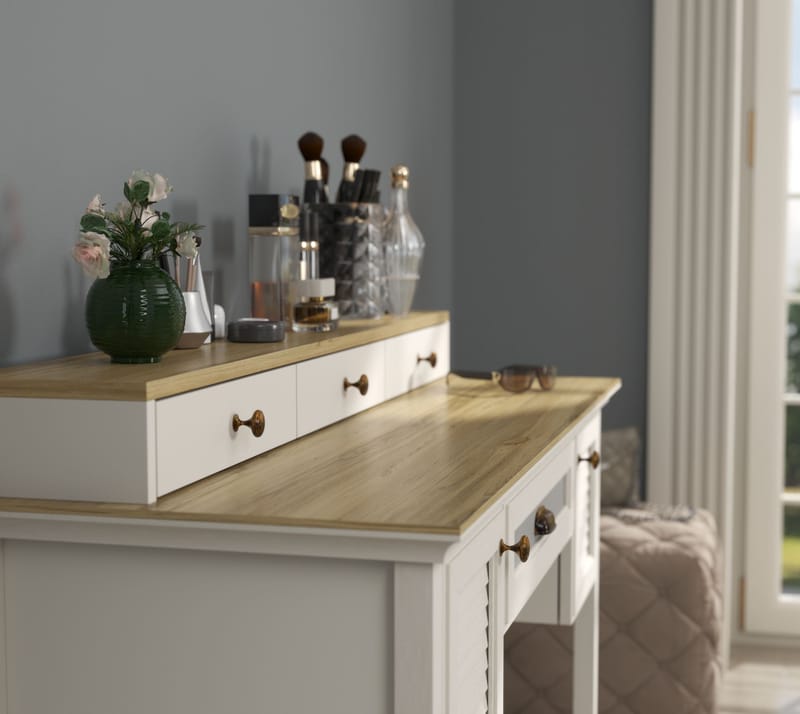 Virena Sminkebord 132 cm - Creme, eg, grå - Møbler - Borde - Sminkebord & konsolbord