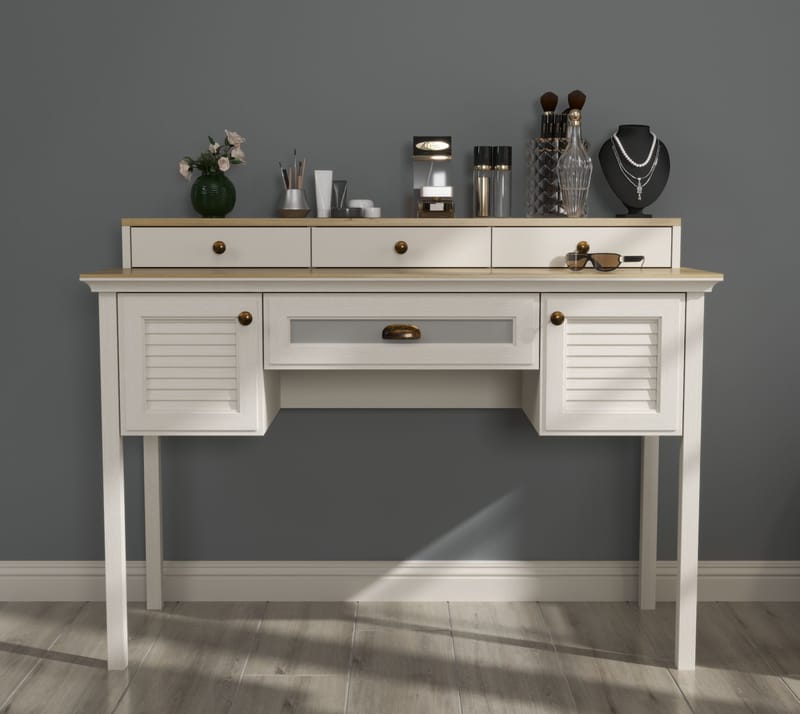 Virena Sminkebord 132 cm - Creme, eg, grå - Møbler - Borde - Sminkebord & konsolbord