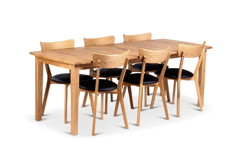 Visby Udtræksbar Spisegruppe 150-210 cm Oval med 6 Eksjø Stole i massivt træ - Lys brun/Natur - Møbler - Borde - Spisebordssæt