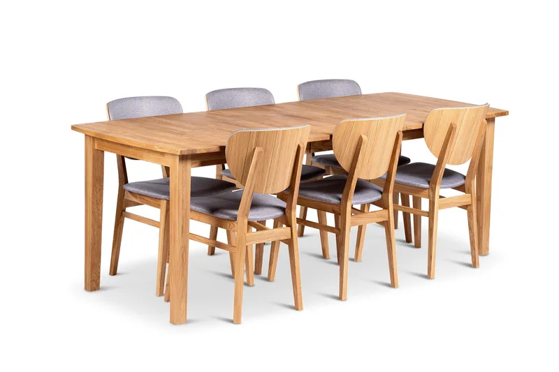 Visby Udtræksbar Spisegruppe 160-210 cm Oval med 6 Borgholm Stole i massivt træ, Natur