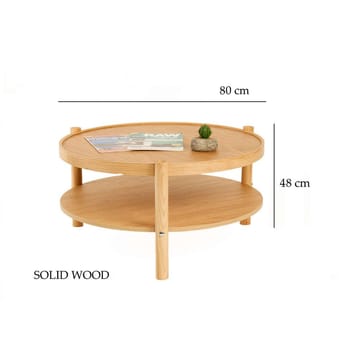 Vornel 80 cm Rundt Sofabord med Hylder i Lyst Træ - Beige - Møbler - Borde - Sofabord