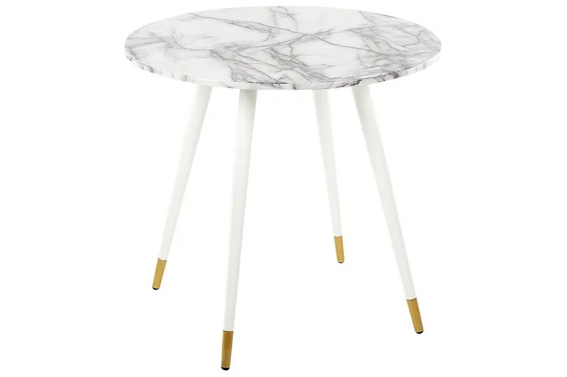 Wellon Lille Rundt Spisebord 80 cm med Marmor- og Metaludseende, Hvid|Guld