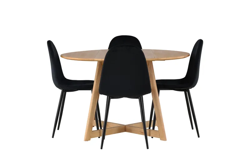 Yakidon matgruppe, 120 cm rund med 4 Polar-stoler, Svart