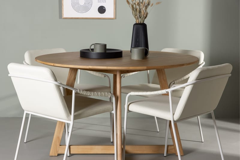Yakidon Spisebordssæt 120 cm Rund med 4 Tvista Stole - Beige - Møbler - Borde - Spisebordssæt