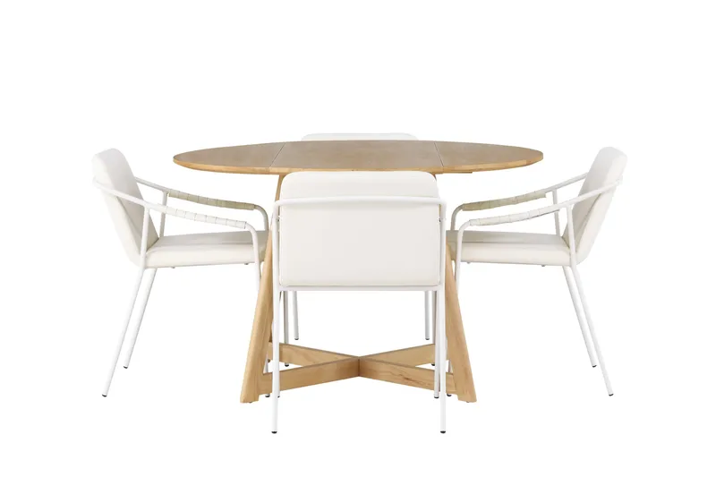 Yakidon Spisebordssæt 120 cm Rund med 4 Tvista Stole, Beige