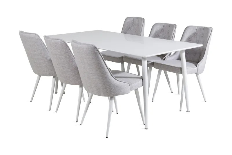 Ypas Spisebordssæt 180 cm inkl 6 Valera Stole, Hvid/Grå