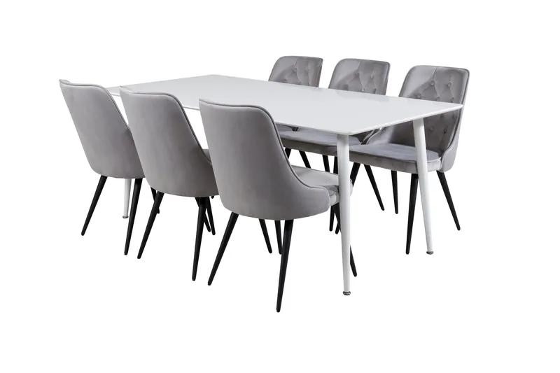 Ypas Spisebordssæt 180cm inkl 6 Valera Lyx Stole, Velour/Hvid/Sort/Grå