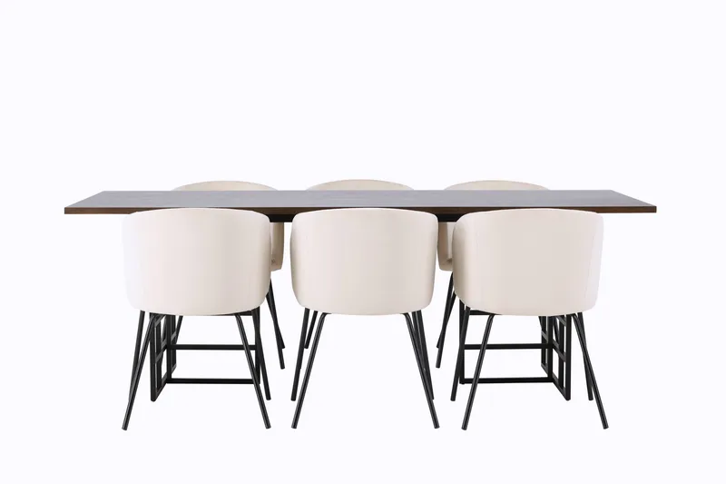 Ystad Spisebordssæt 220 cm Rektangulær med 6 Berit Stole, Beige