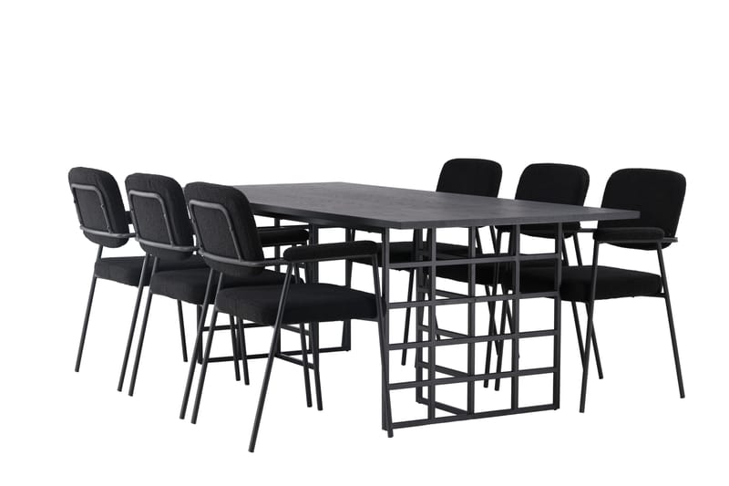 Ystad Spisebordssæt 220 cm Rektangulær med 6 Yesterday Stole - Sort - Møbler - Borde - Spisebordssæt