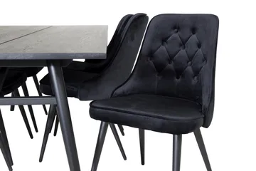 Zenazmi spisesæt 195 cm inkl. 6 Valera Luksus fløjlsstole - Sort - Møbler - Borde - Spisebordssæt