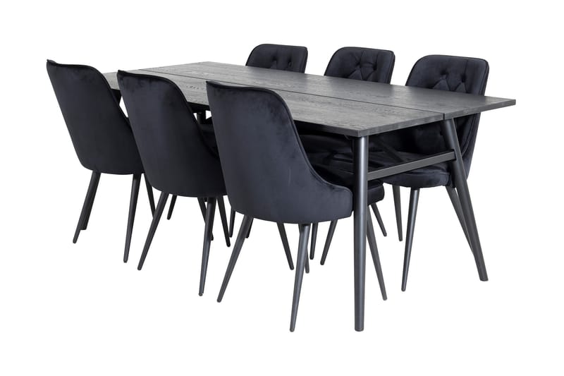 Zenazmi spisesæt 195 cm inkl. 6 Valera Luksus fløjlsstole, Sort