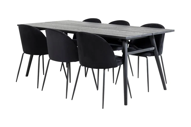 Zenazmi spisesæt med udtræk 195 cm inkl. 6 Foyos stole, Sort