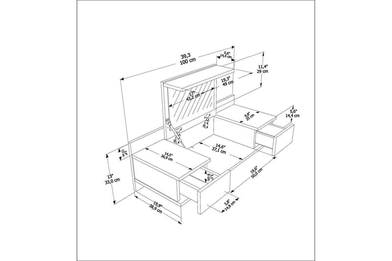 Zenn Toiletbord 100 cm - Antracit - Møbler - Borde - Sminkebord & konsolbord