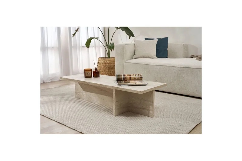 Zephral Rektangulært Sofabord 120 cm i Sten med Skulpturel Travertin - Beige - Møbler - Borde - Sofabord