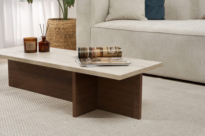 Zephral Sofabord 120x30x45 cm - Travertin, Milano Walnut - Møbler - Borde - Sofabord