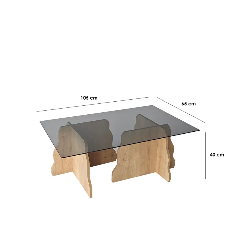 Zevric sofabord 65x105 cm rektangulært glas - Safir Eg og Røget - Møbler - Borde - Sofabord