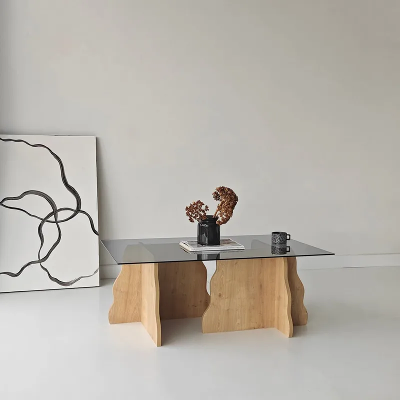 Zevric sofabord 65x105 cm rektangulært glas - Safir Eg og Røget - Møbler - Borde - Sofabord