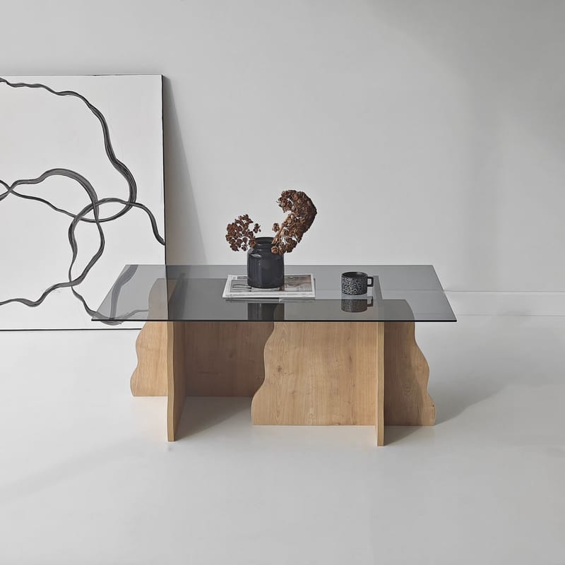 Zevric sofabord 65x105 cm rektangulært glas - Safir Eg og Røget - Møbler - Borde - Sofabord
