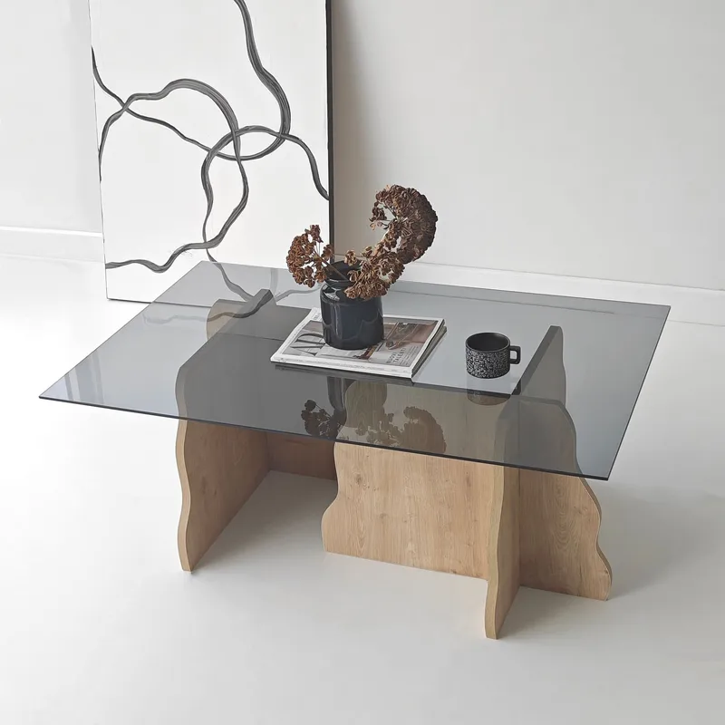 Zevric sofabord 65x105 cm rektangulært glas - Safir Eg og Røget - Møbler - Borde - Sofabord