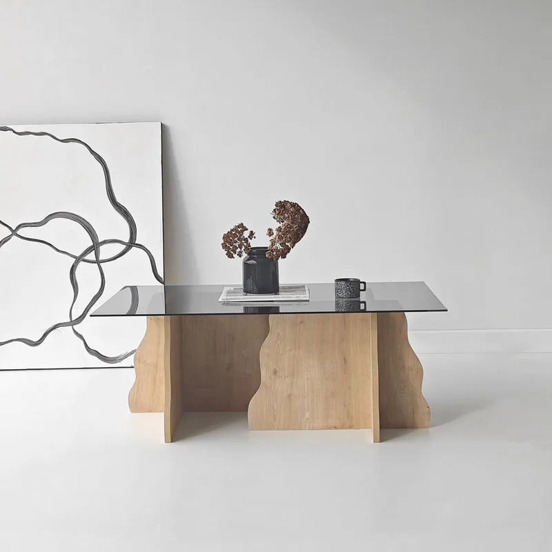 Zevric sofabord 65x105 cm rektangulært glas - Safir Eg og Røget - Møbler - Borde - Sofabord