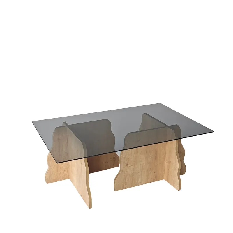Zevric sofabord 65x105 cm rektangulært glas, Safir Eg og Røget