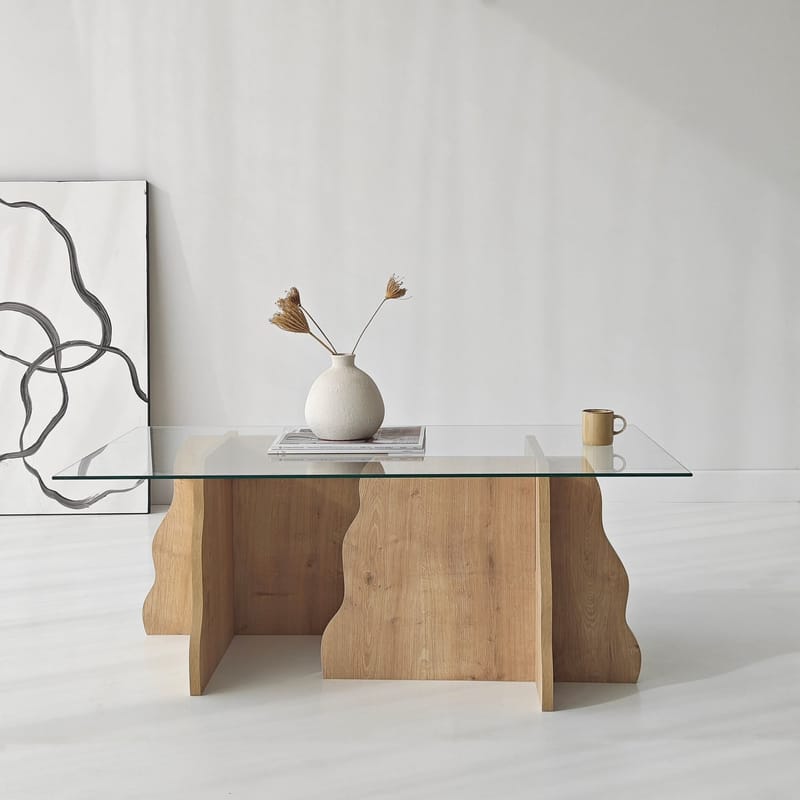 Zevric sofabord 65x105 cm rektangulært glas - Safir Eg og Transparent - Møbler - Borde - Sofabord