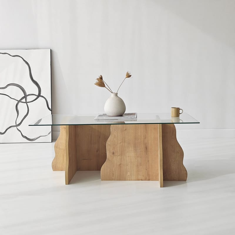 Zevric sofabord 65x105 cm rektangulært glas - Safir Eg og Transparent - Møbler - Borde - Sofabord